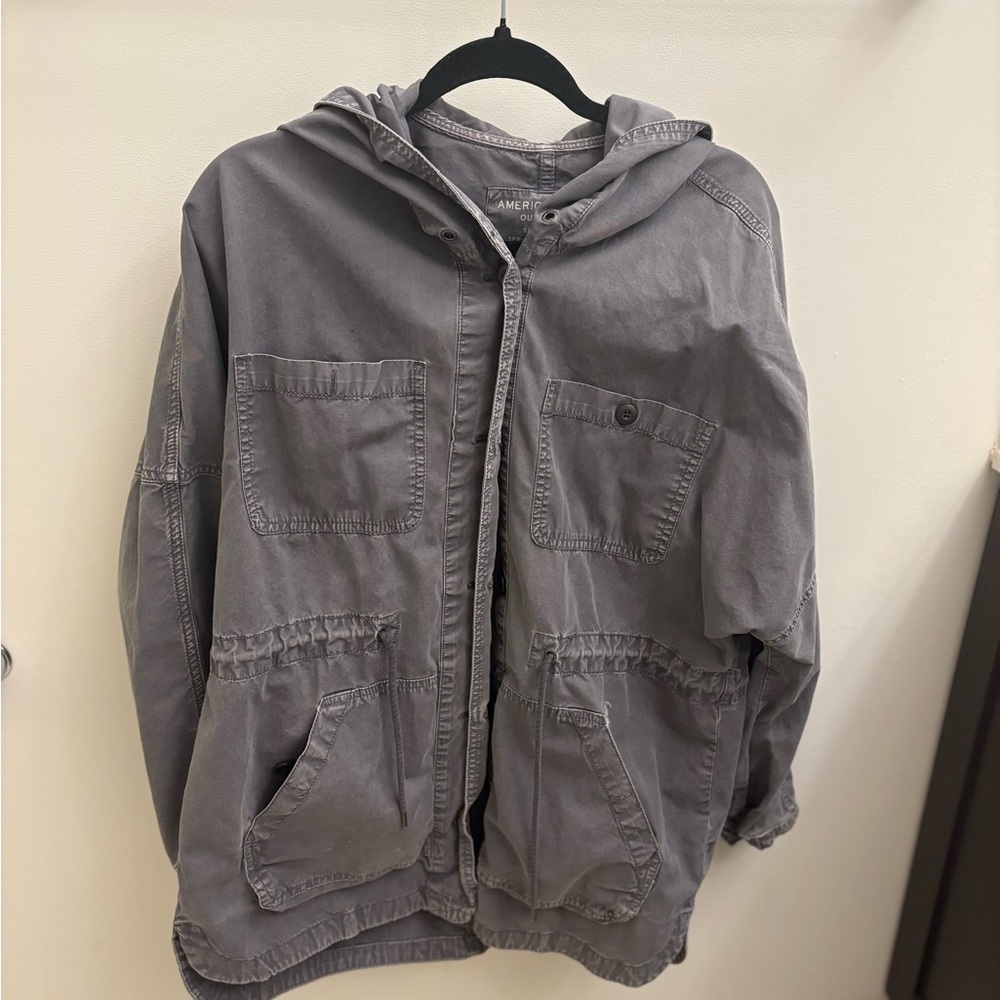 Gray Hooded Utility Jacket